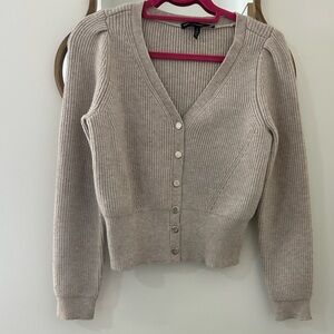 White House Black Market Beige Ribbed Button-Up Sweater Cardigan